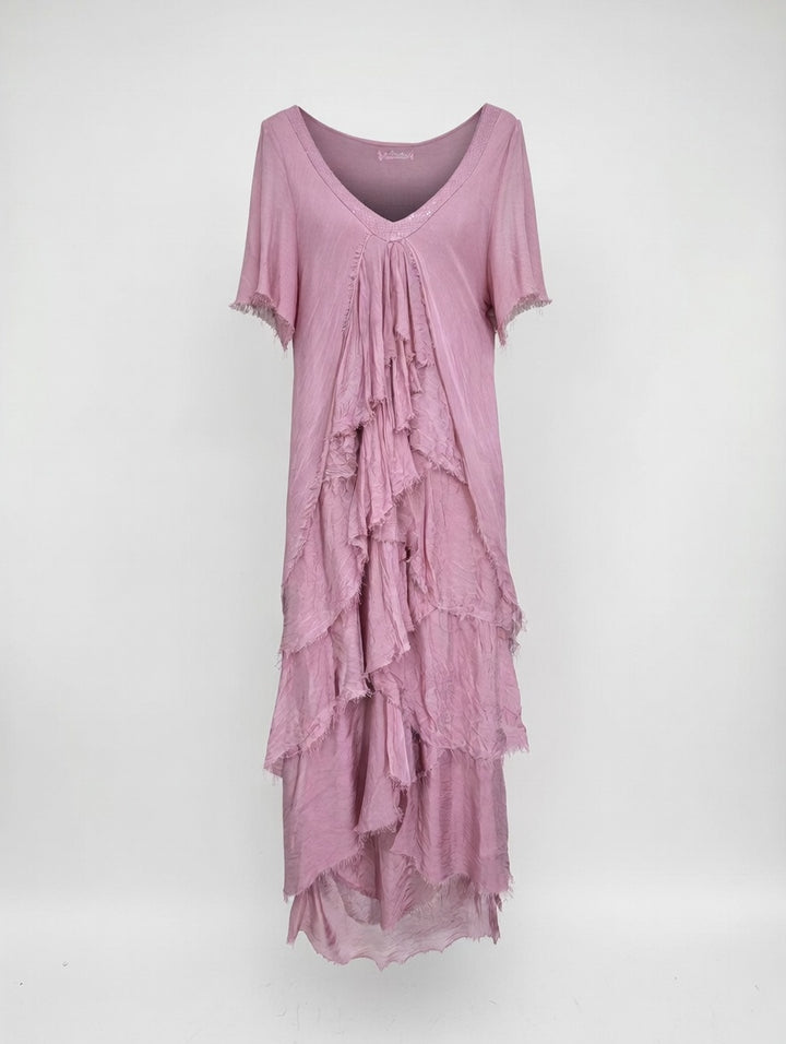 Sorelle Silk Ruffle Dress Rose