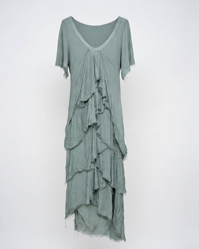 Sorelle Silky Ruffle Dress Khaki
