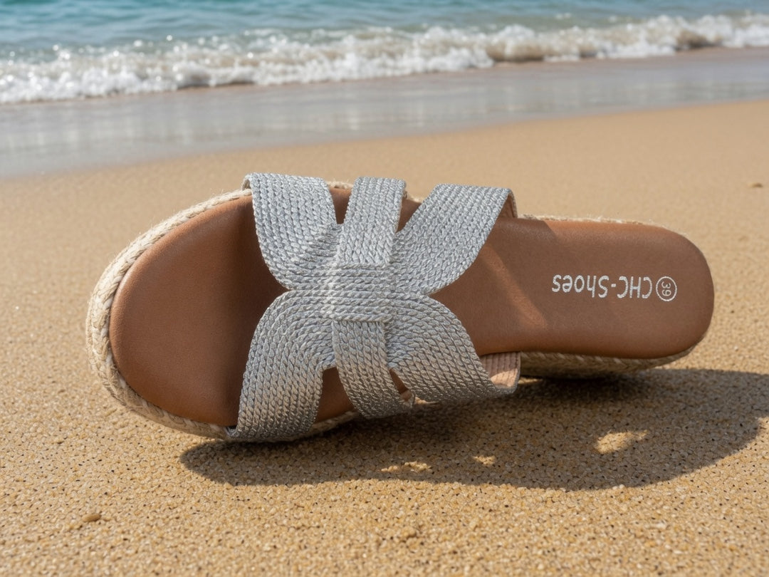 Harper Woven Wedge Sandals Silver
