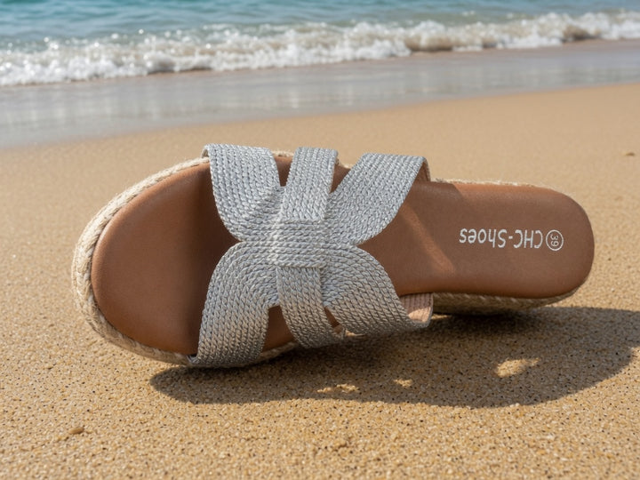 Harper Woven Wedge Sandals Silver