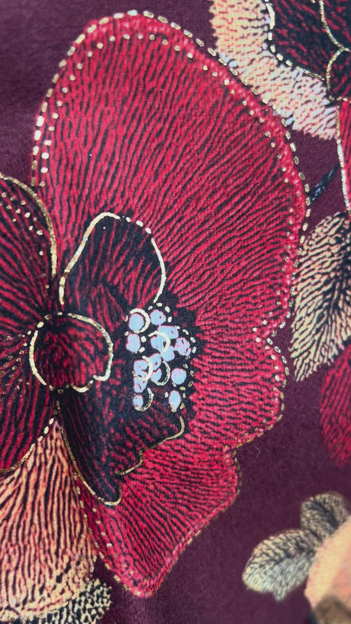 Kiku Oriental Floral Scarf Burgundy