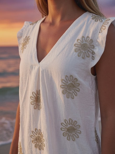 Oriana Embroidered Top White