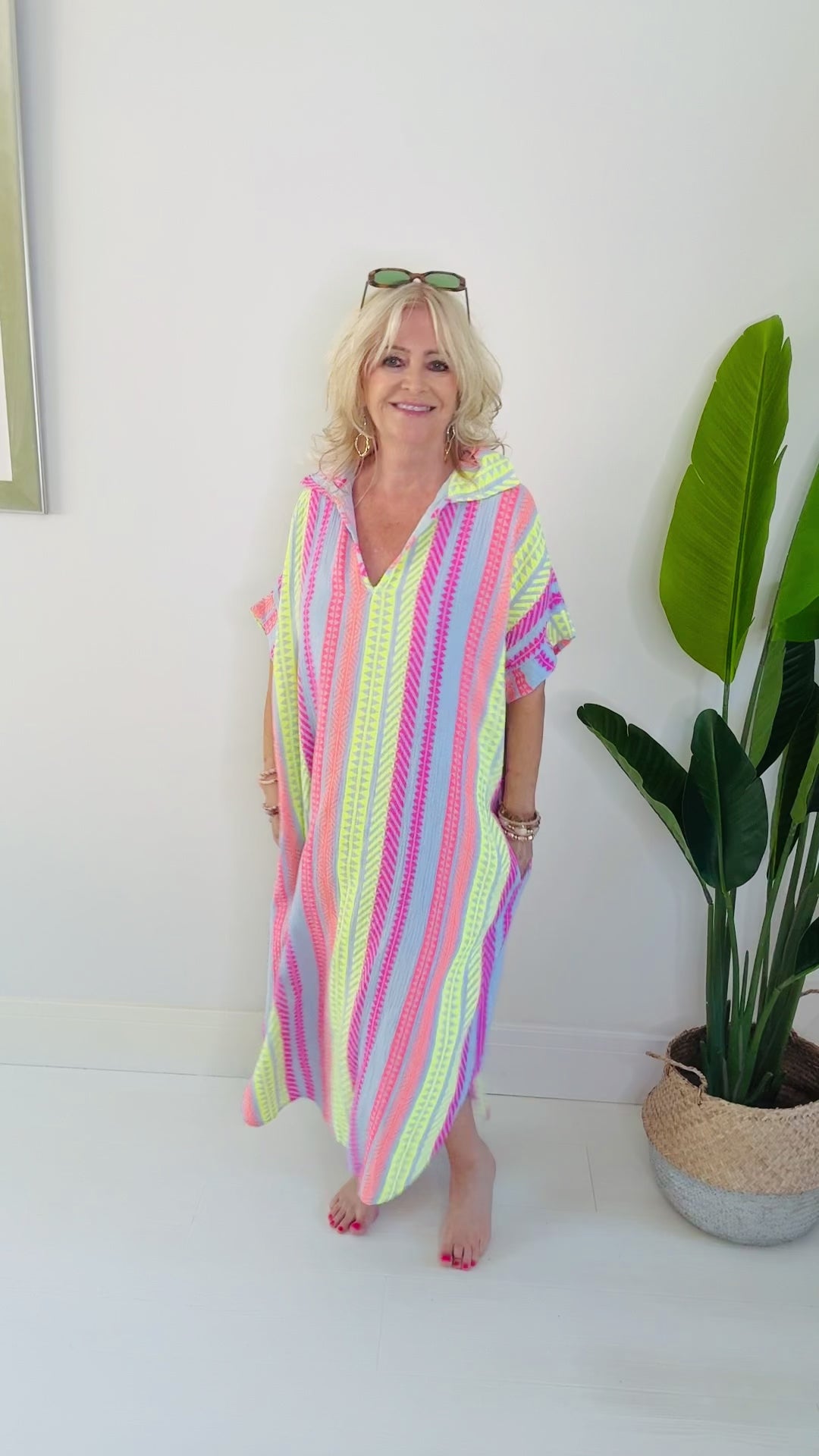 Addison Neon Aztec Tunic Dress Grey