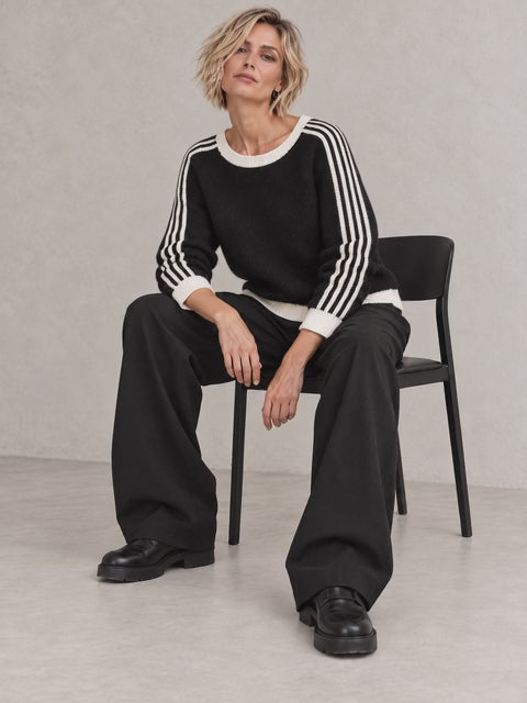 Shelley Striped Sleeve Jumper Black