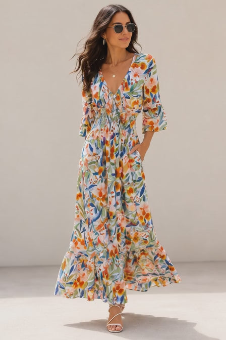 Tilly Abstract Midaxi Dress Multi