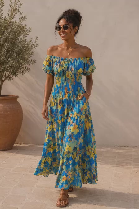 Alondra Floral Midi Dress Blue