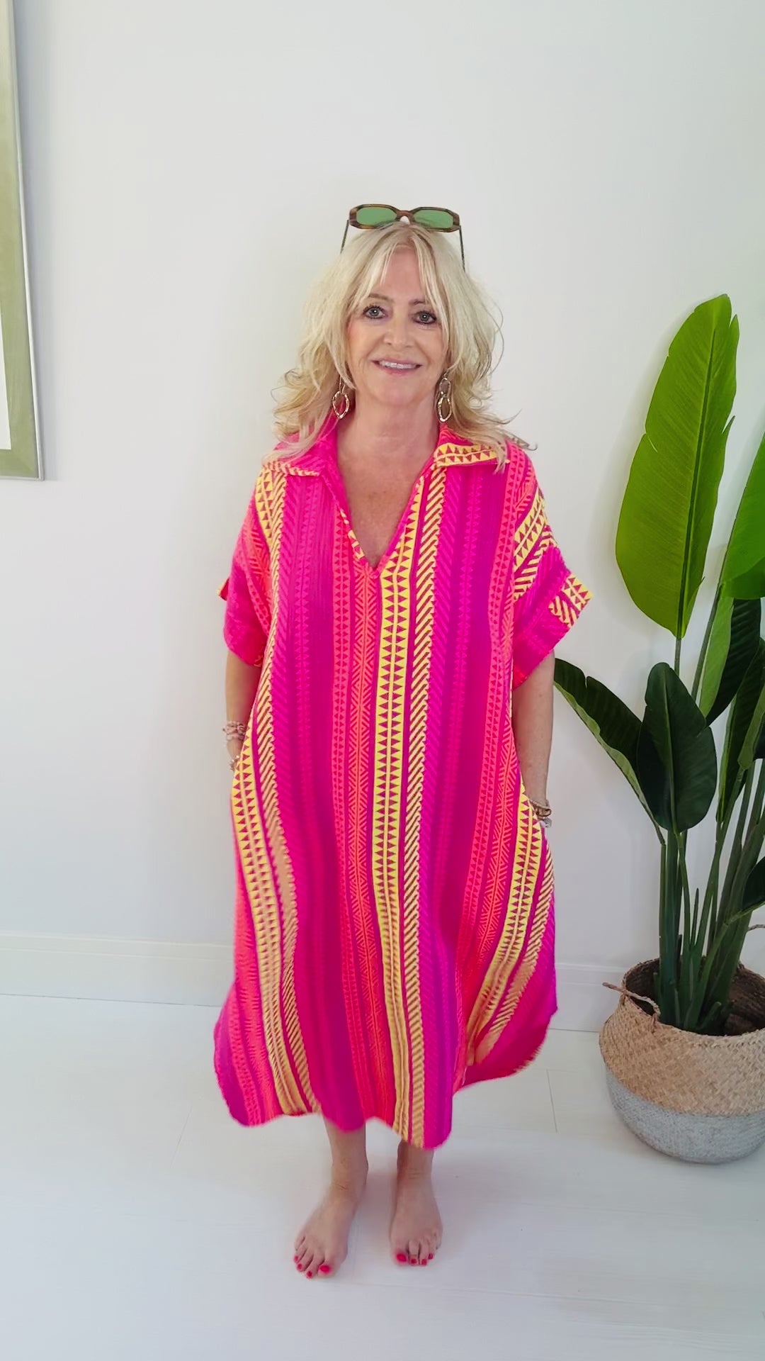 Addison Neon Aztec Tunic Dress Fuchsia