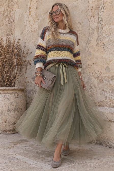 Carrie Tulle Skirt Khaki