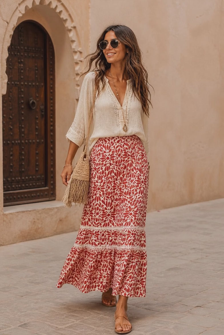 Hattie Floral Maxi Skirt Red
