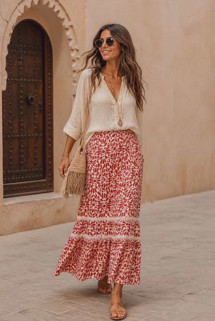 Hattie Floral Maxi Skirt Red