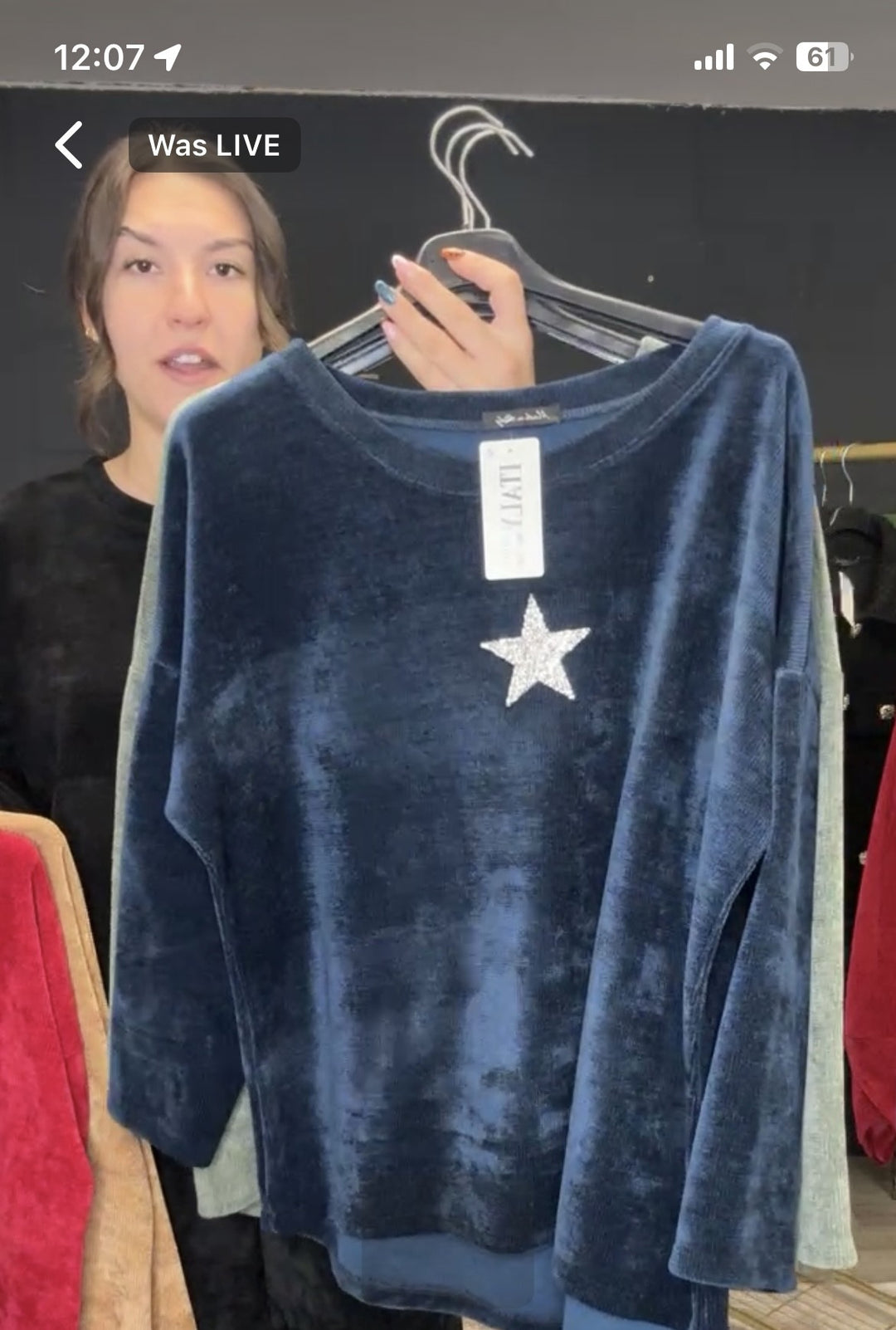 Corina Chenille Star Top Navy