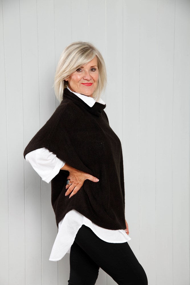 Chocolate Cowl Poncho Top