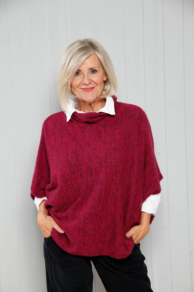 Magenta Cowl Poncho Top