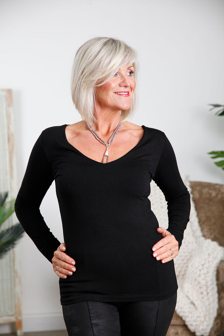 Black Brooke V-Neck Top