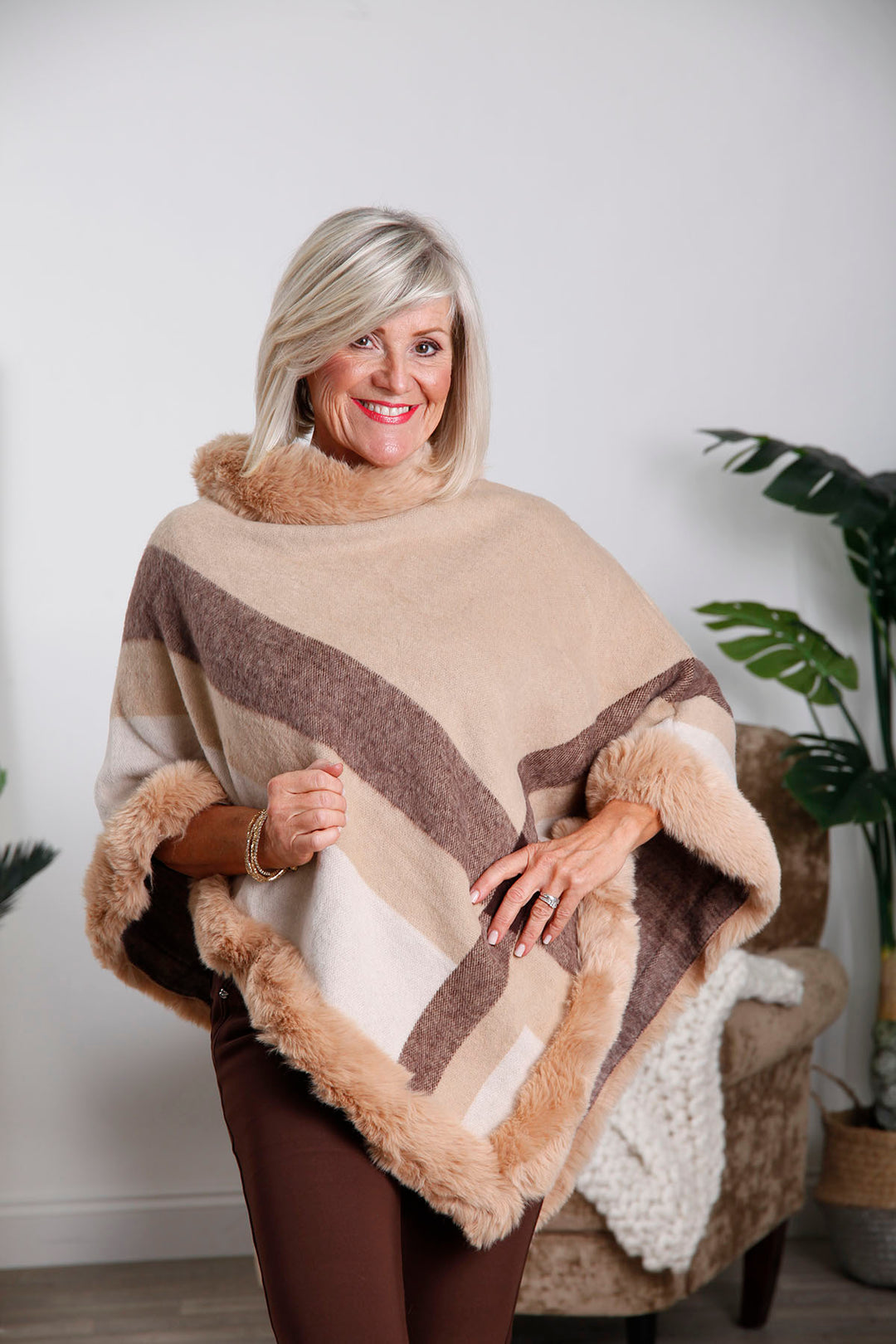 Camel Teresa Faux Fur Poncho