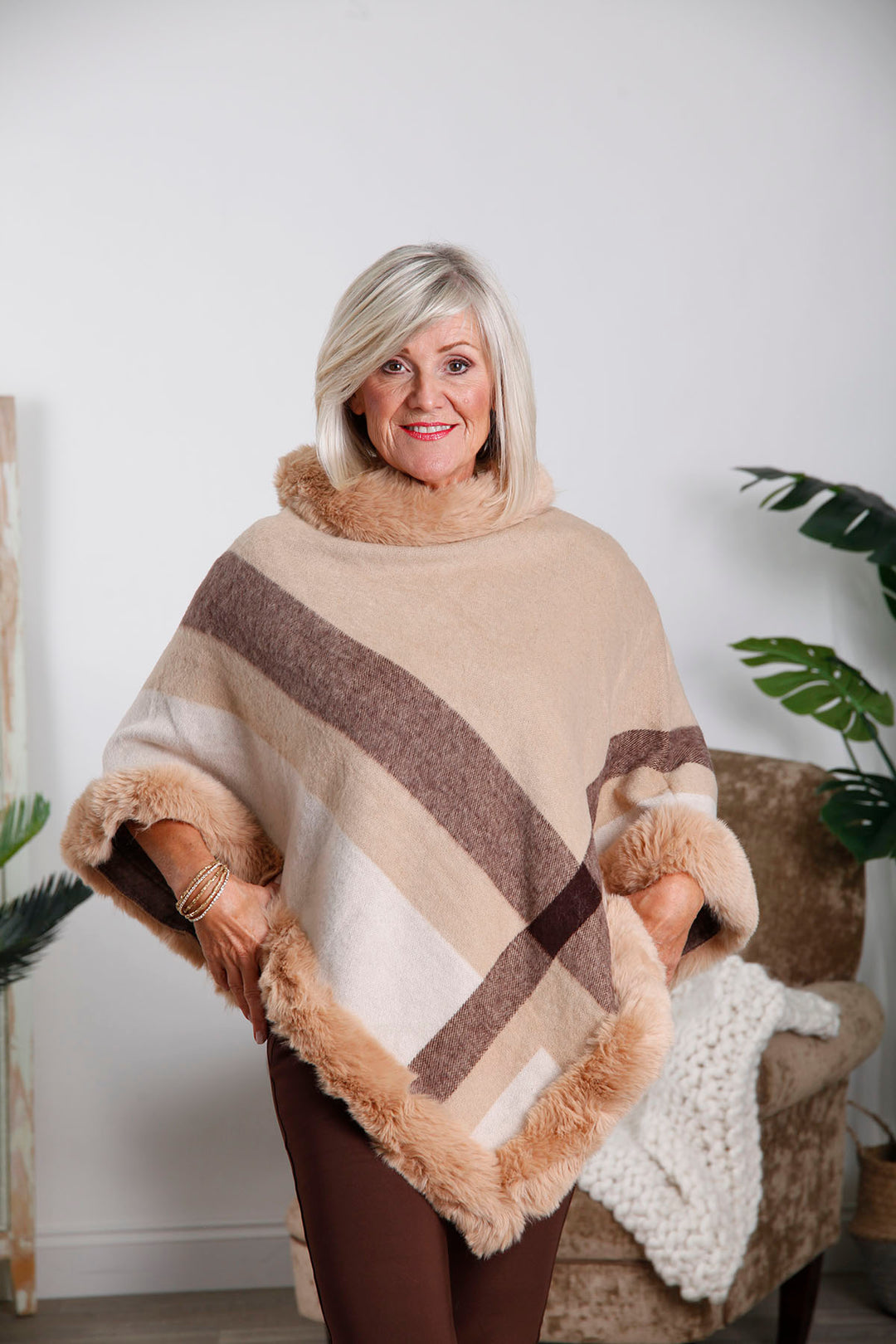 Camel Teresa Faux Fur Poncho