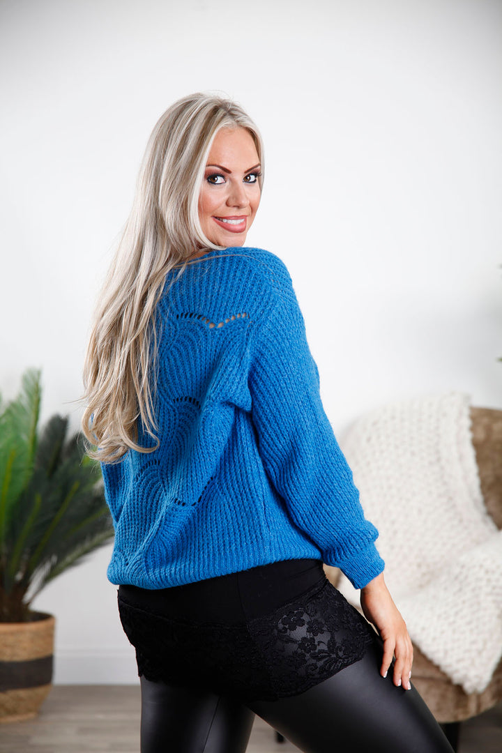 Royal Blue Open Knit Design Jumper