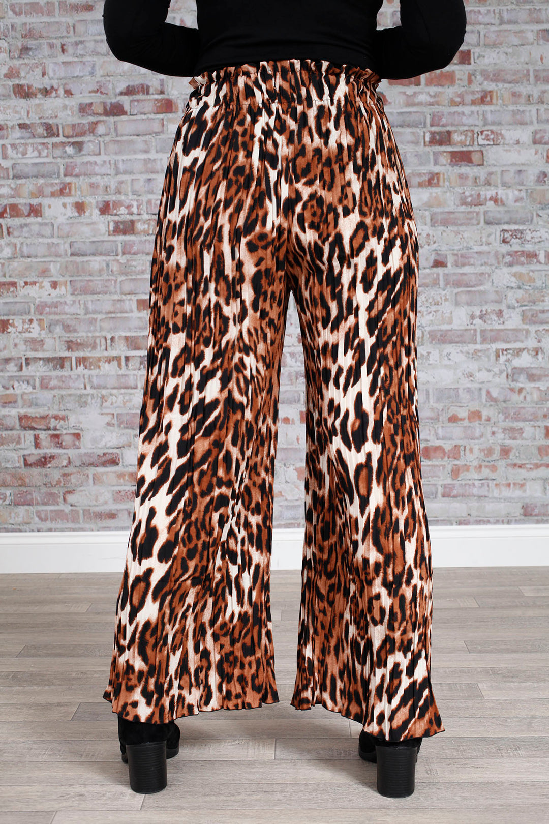 Tan Leopard Pleat Palazzo Trousers