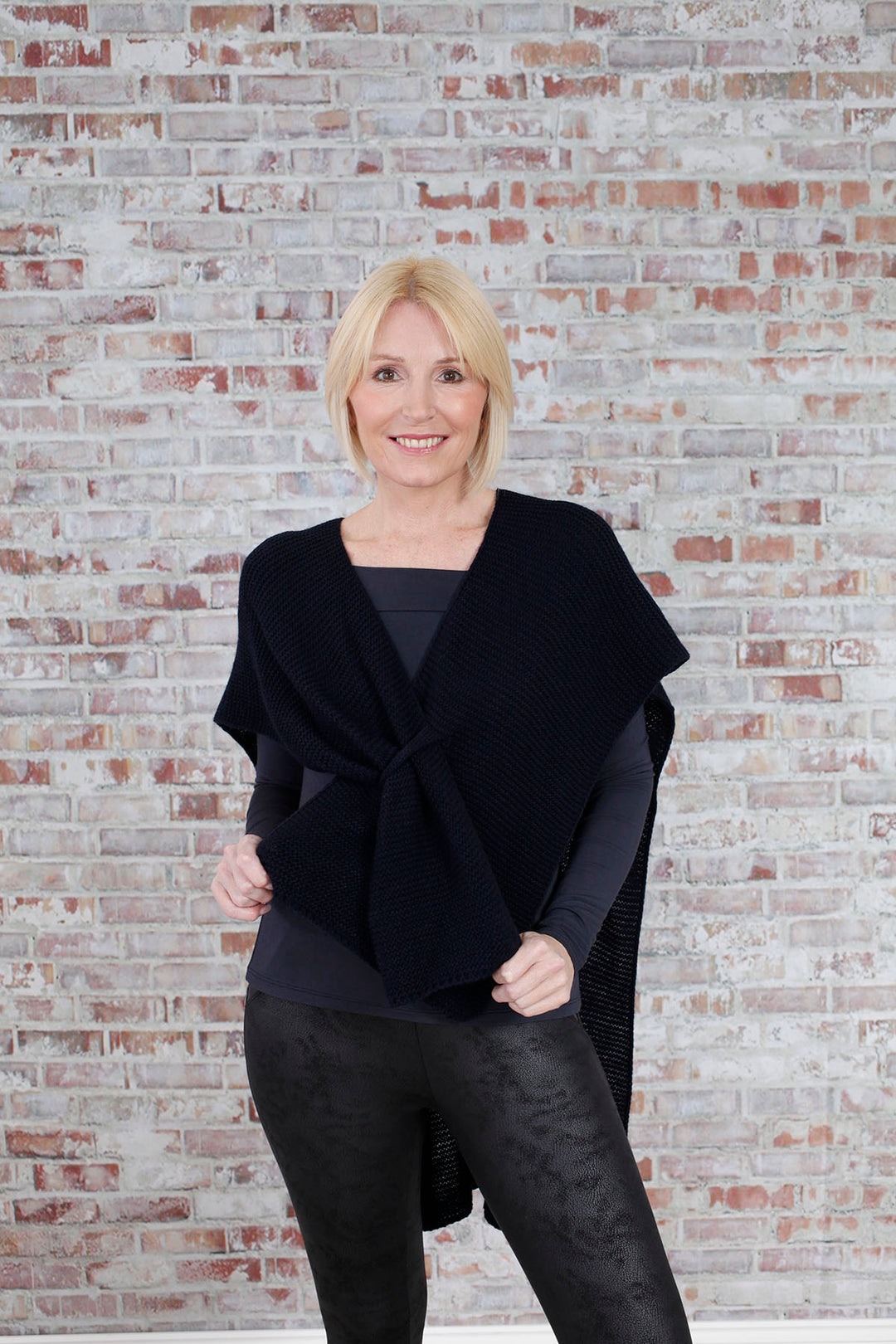Navy Wrap Over Knitted Shawl