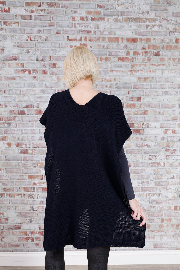 Navy Wrap Over Knitted Shawl