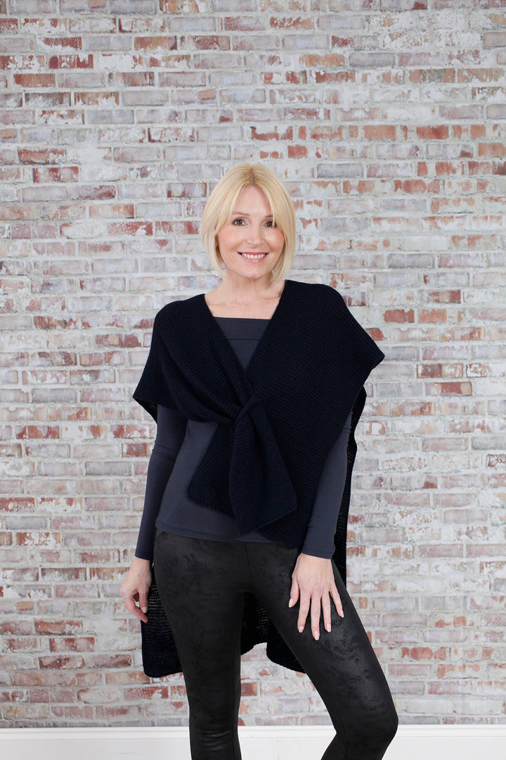 Navy Wrap Over Knitted Shawl