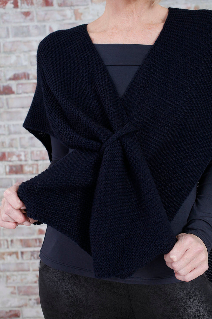 Navy Wrap Over Knitted Shawl