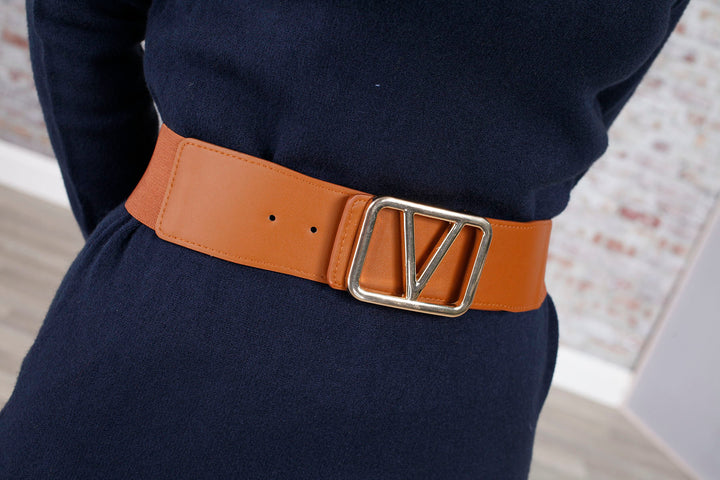 Galentino Stretch Belt Tan/Gold