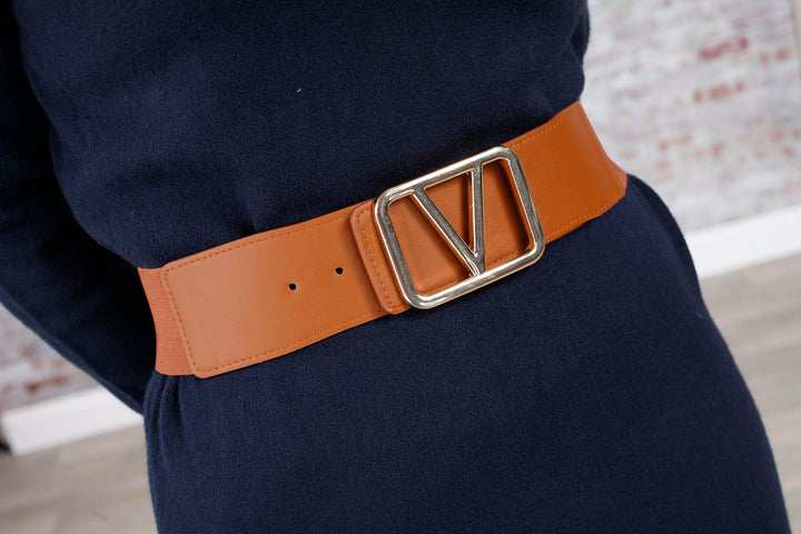 Galentino Stretch Belt Tan/Gold