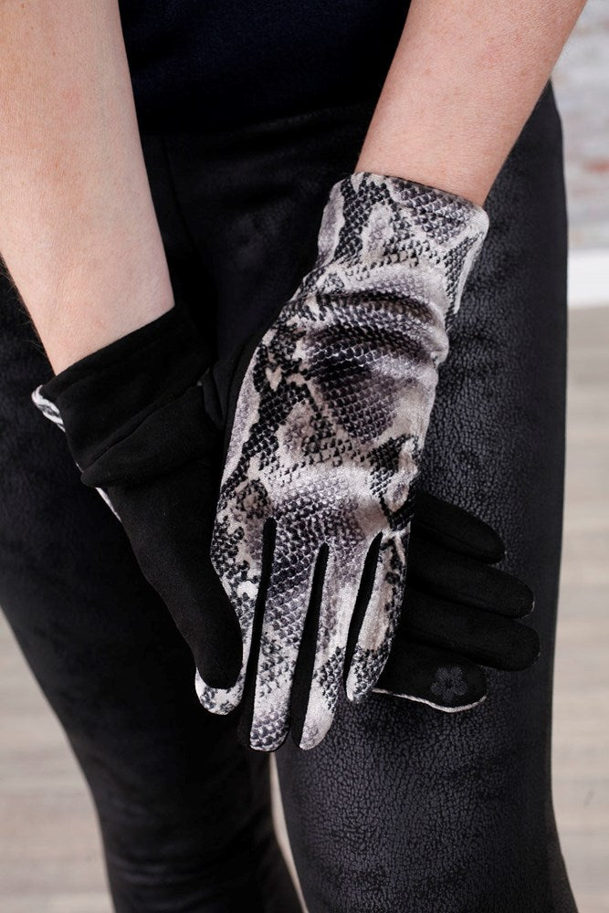 Grey Snakeprint Gloves