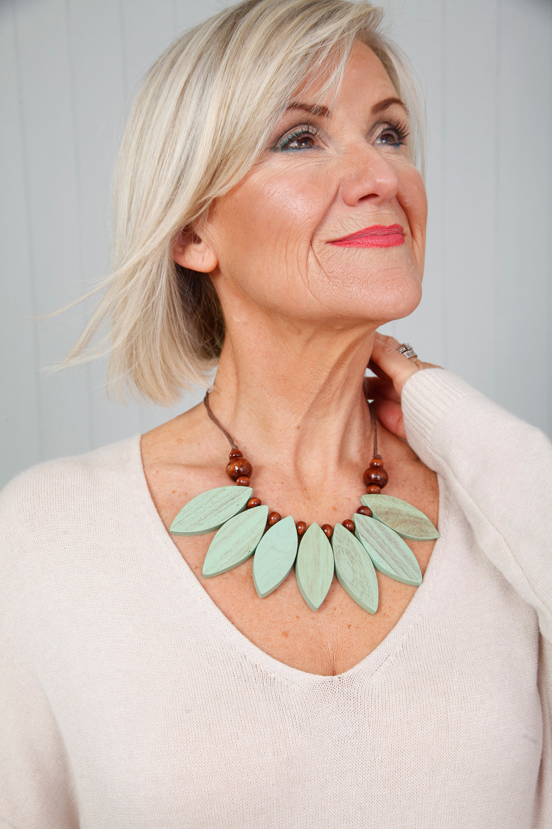 Wooden Sage Green Petal Necklace