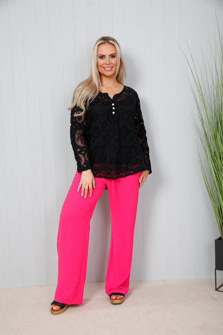 Crinkle Wide Leg Trouser Raspberry