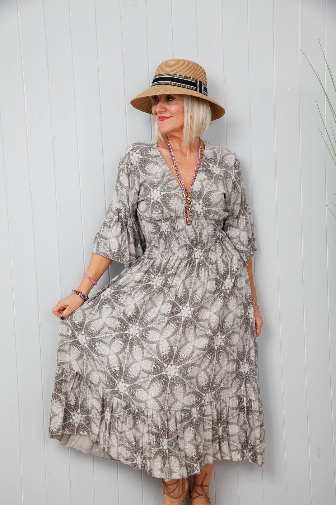 Pale Grey Floral Illusion Dress