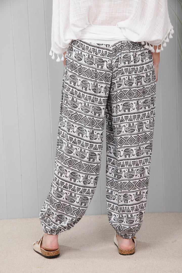 Elephant Harem Pants White/Black