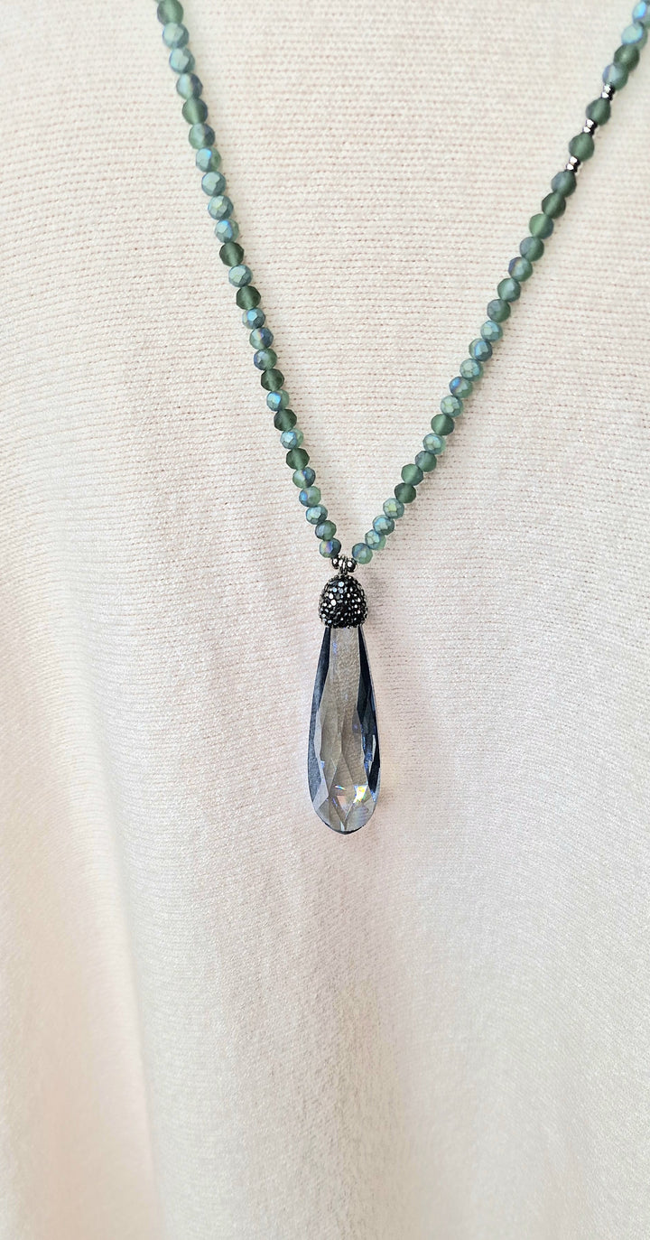 Beaded Crystal Pendant Necklace Teal