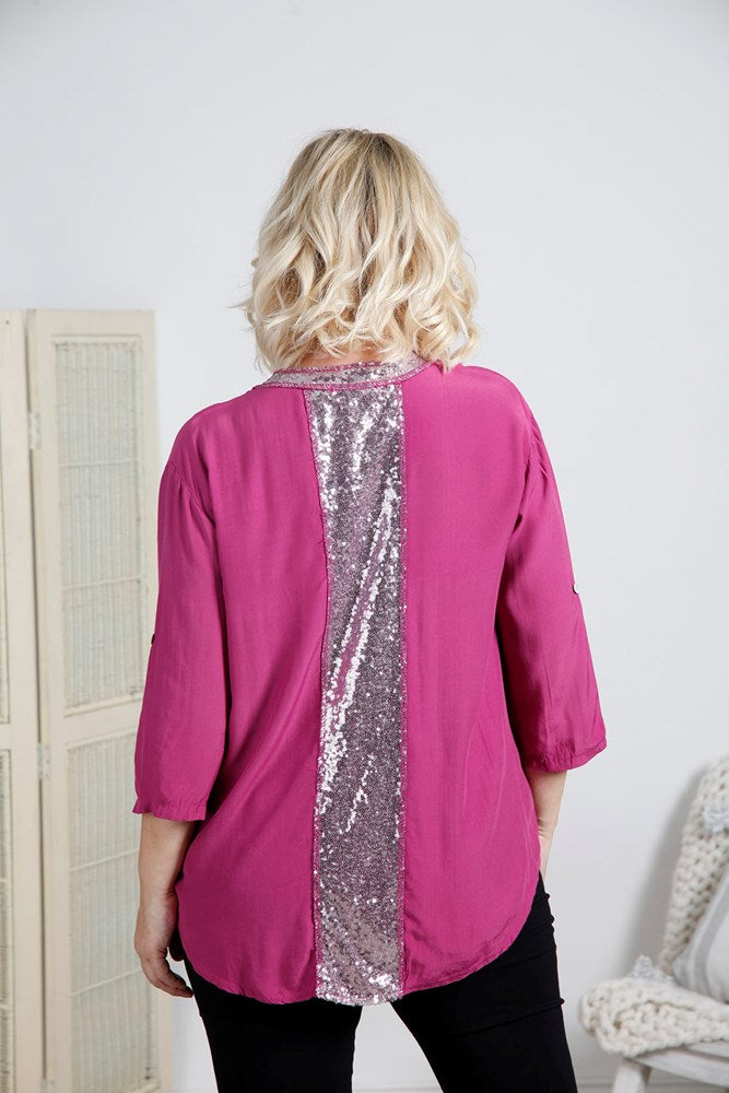 Magenta Sequin Detailed Blouse