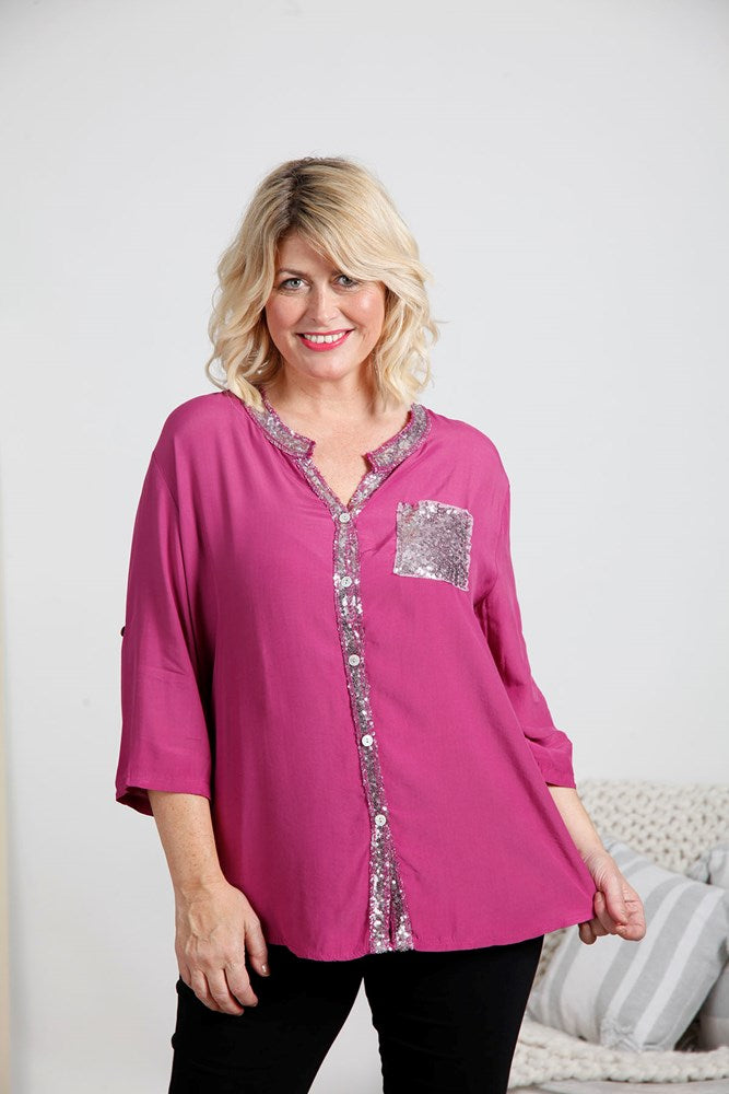 Magenta Sequin Detailed Blouse