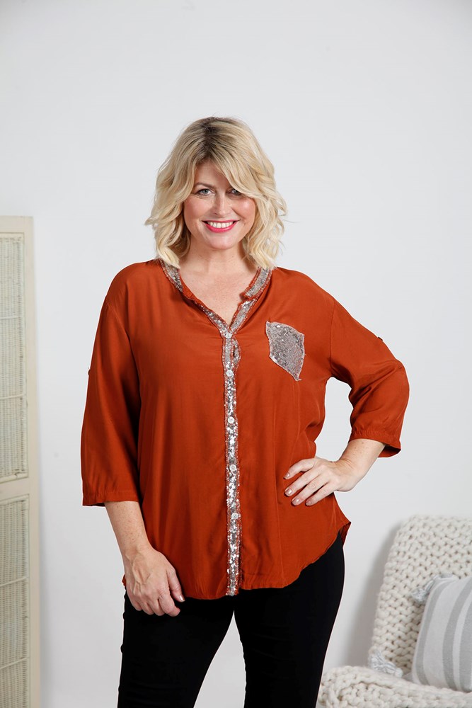 Rust Sequin Detailed Blouse