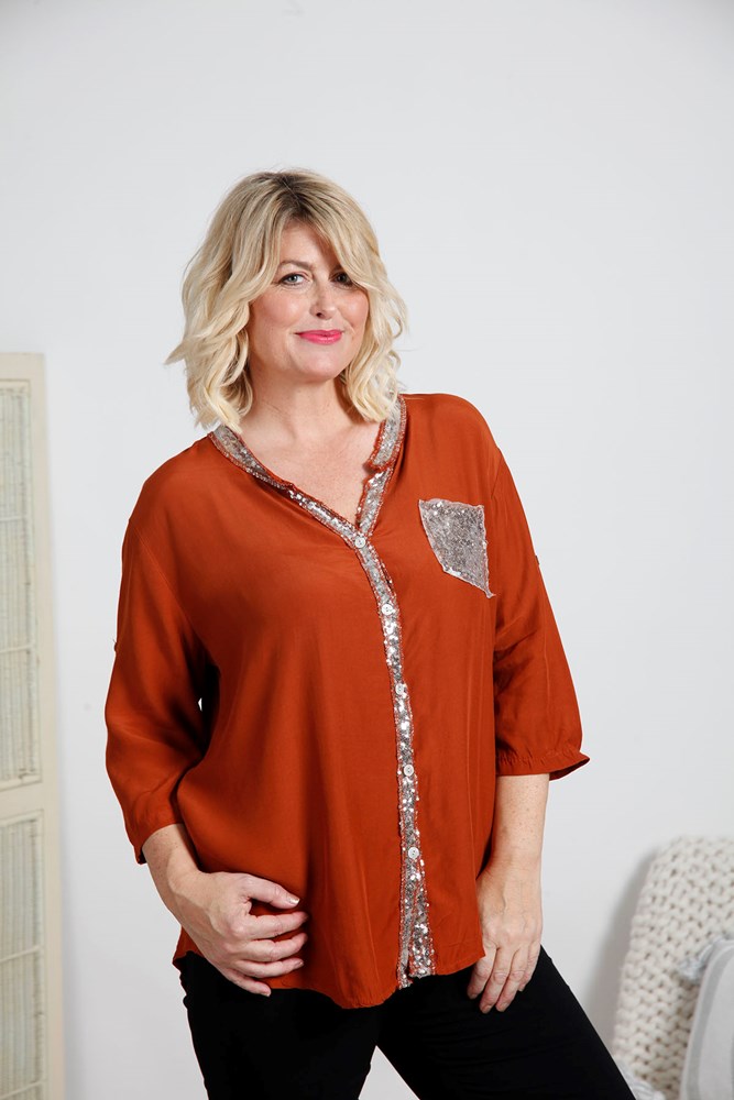 Rust Sequin Detailed Blouse