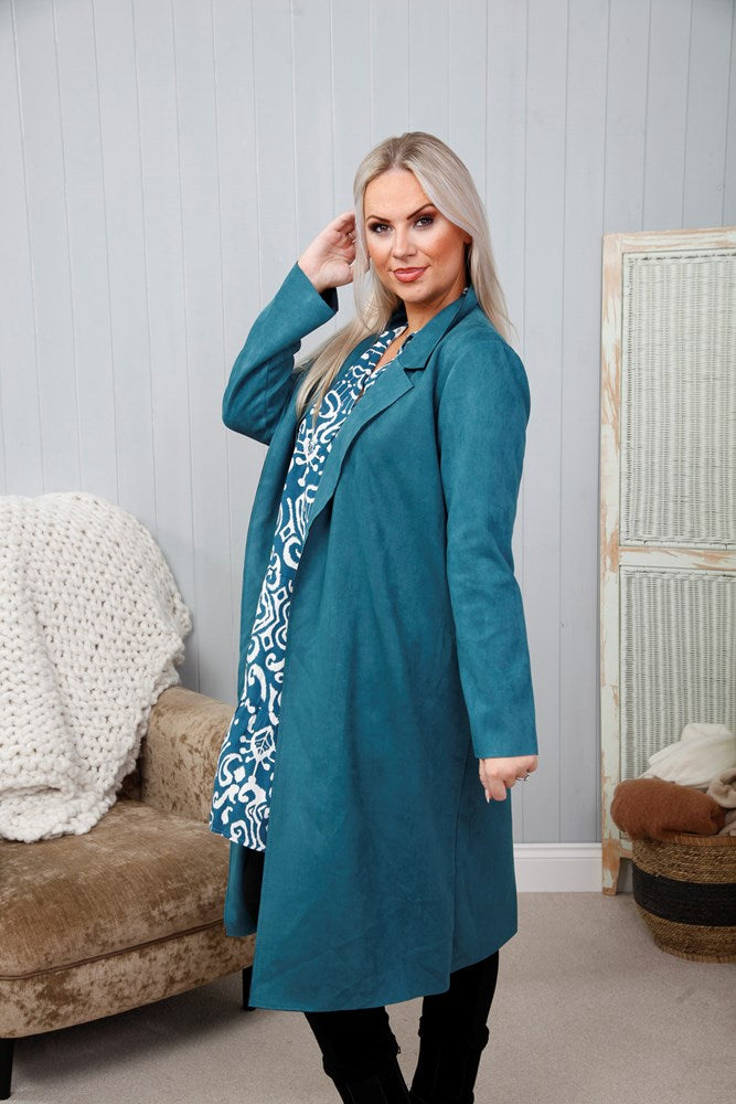Teal Long Collared Jacket
