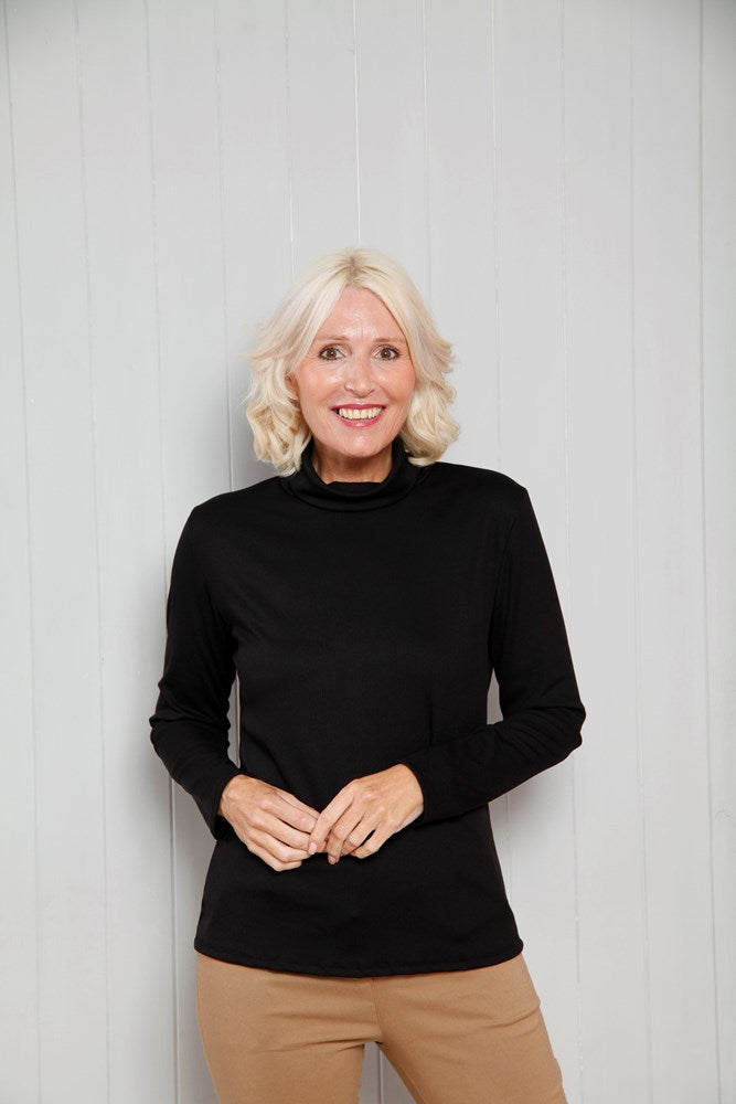 Black Classic Ribbed Polo Top