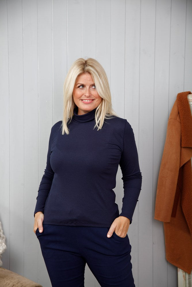 Navy Classic Ribbed Polo Top