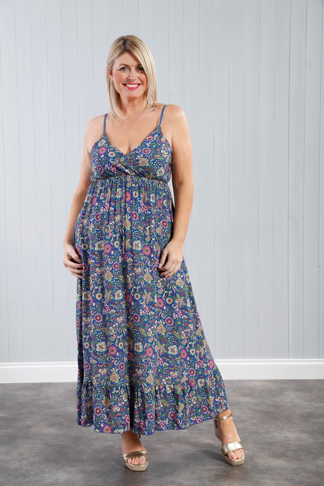 Ria Ditsy Maxi Dress - Ocean Blue