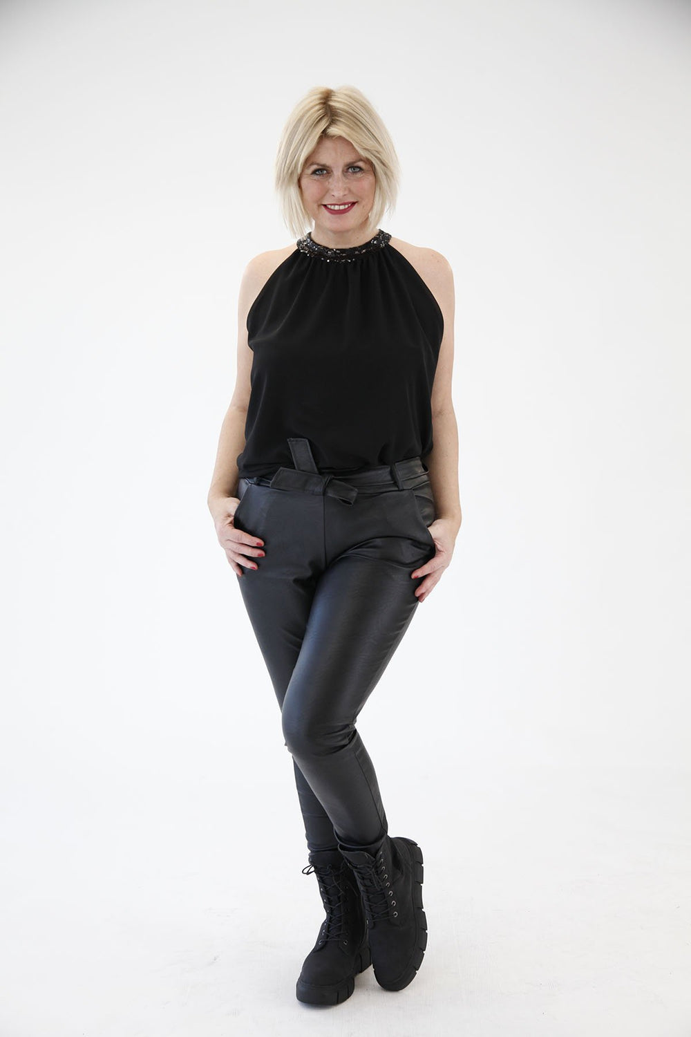 Belted Italian Pu Trouser Black - Goose Island