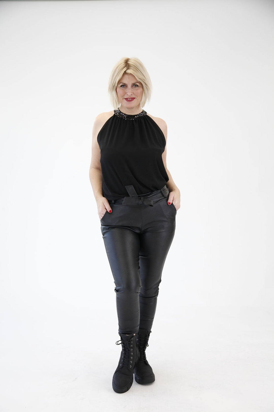 Belted Italian Pu Trouser Black - Goose Island