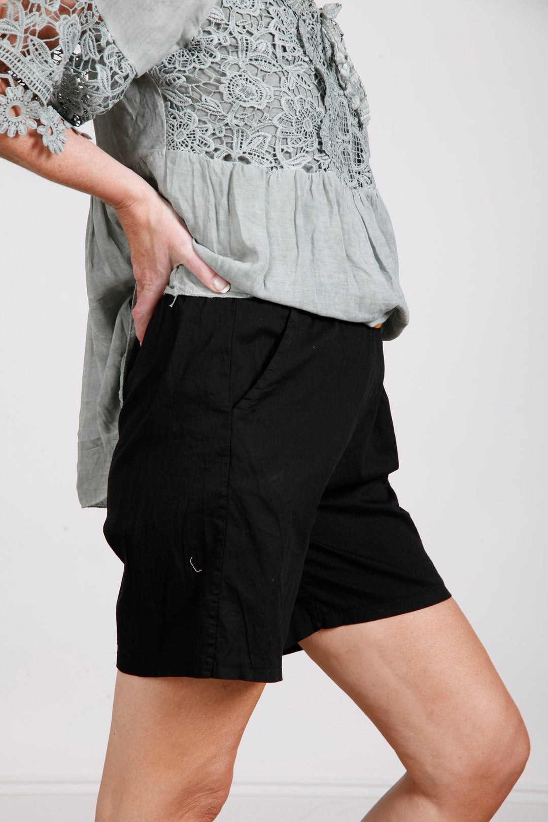Black Cotton Belted Shorts - Goose Island