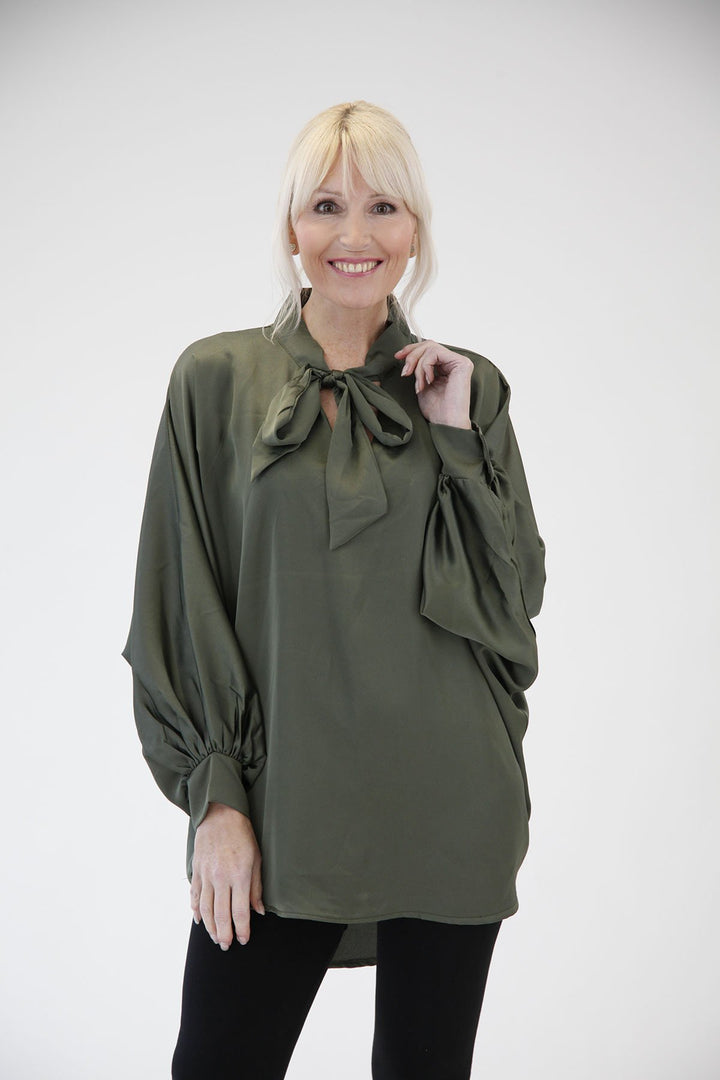 Brooke Bow Blouse - Goose Island