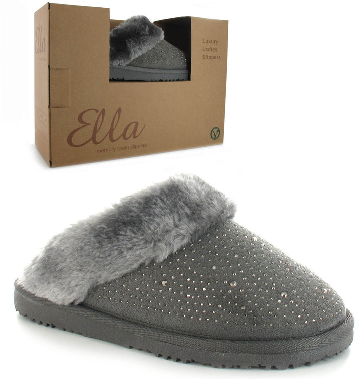 Grey Charlotte Embellished Slippers - Goose Island
