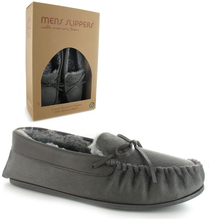 Grey Clive Moccasin Slippers - Goose Island