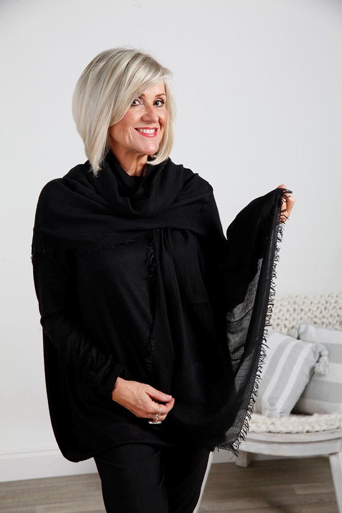 LuLu Black Frayed Hem Scarf - Goose Island