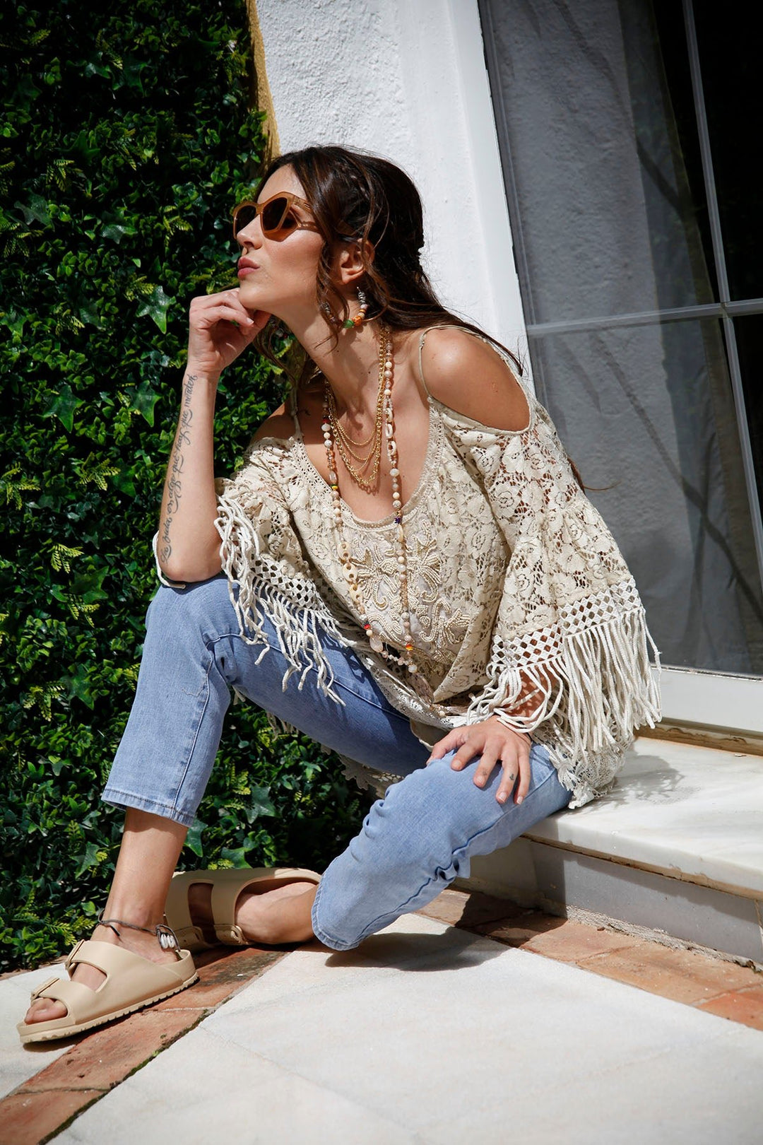Morocco Cold Shoulder Lace Tunic - Goose Island